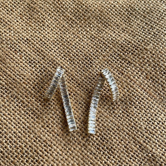 925 Sterling Silver Gold Plated Baguette Earrings Geometric Zircon Earrings - Picture 8 of 15